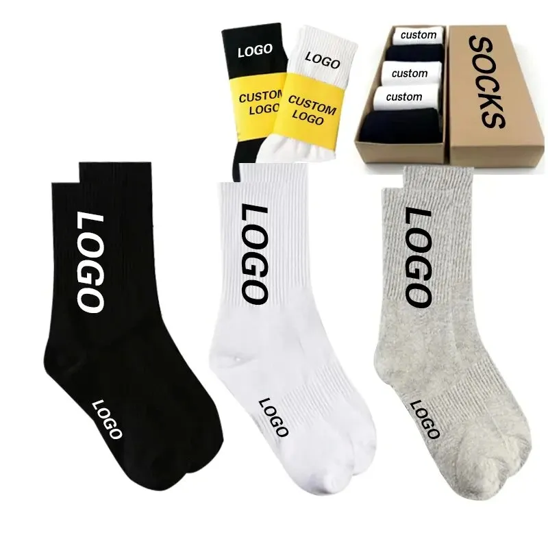Diseño gratuito de alta calidad de moda de punto calcetines de equipo logotipo personalizado calcetines hechos a medida calcetines de algodón unisex