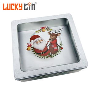 Factory Directly Tinplate Food Grade packaging Square Metal Case Cookie Candy Chocolate Tin Box With PVC Lid