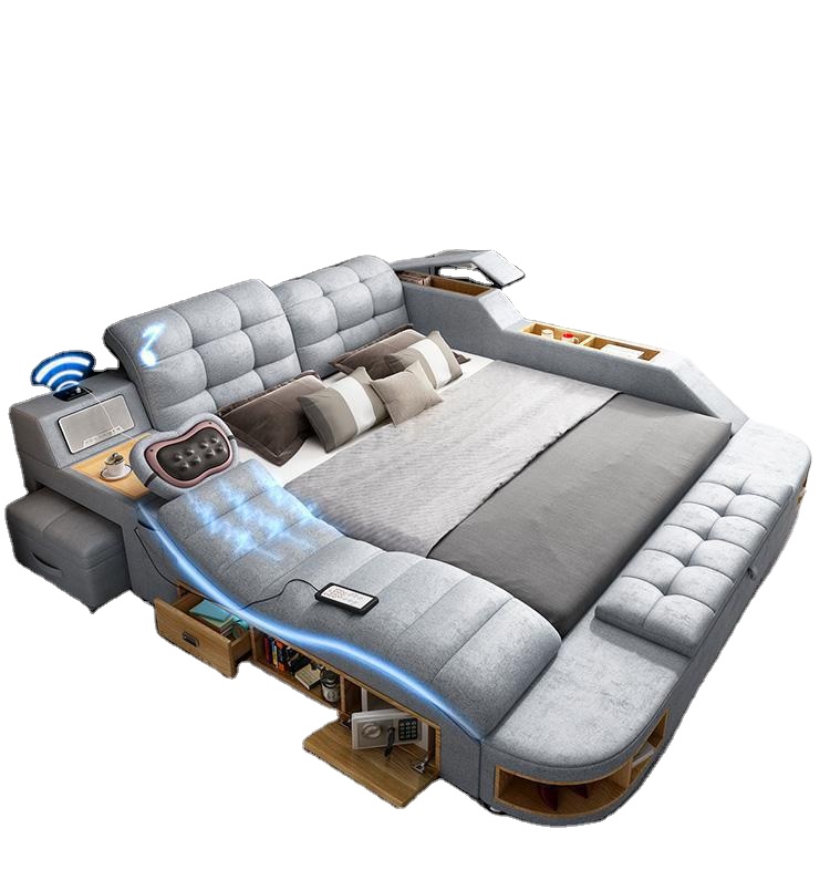 Современная легкая Роскошная простая интеллектуальная Массажная тканевая кровать для основной спальни, двойная многофункциональная тканевая кровать, мебель Foshan