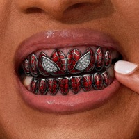 HotSell Halloween Spider Man Red Grillz Full Set Micro Pave Zircon Bling Trendy Teeth Decoration Ready Stock