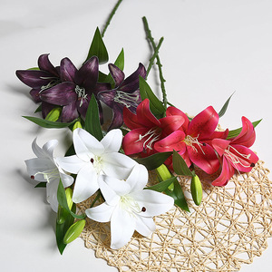 Flores de Lirio Artificiales Lichao, Impresas en 3D, 3 Flores y 2 Capullos, Realistas, de PVC y Seda, para Decoración del Hogar y Accesorios de Boda - Product Image 4