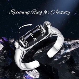 Anillos Ajustables de Plata de Ley 925 con Runas Vikingas y Obsidiana, Anillos Antiestrés Celticos, Venta al por Mayor de Joyería - Product Image 5