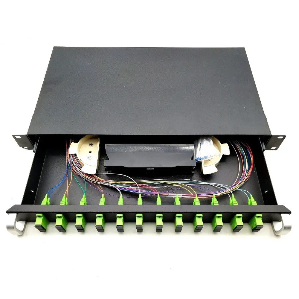 SC FC FTTH fiber 24 çekmece tipi fiber yama paneli 24 sc simplex patch panel 1u fiber optik dağıtım kutusu 4 port odf