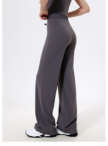 Pantalon de yoga pour femme à taille haute avec cordon de serrage, coupe large, doux, fluide, extensible, longueur intégrale, décontracté, pour fitness et sport, vente en gros - Product Image 3
