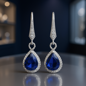 Boucles d'oreilles pendantes en pierre bleue, argent 925, serti clos en forme de goutte d'eau, bijoux de mariage classiques pour femmes - Product Image 2