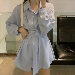 <span class=keywords><strong>Robe</strong></span> chemise ample vintage à manches longues, cintrée et flatteuse pour la silhouette, style français asymétrique pour femme, automne 113 - Product Image 1