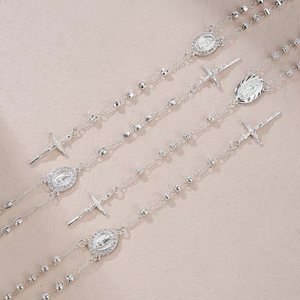 Vintage Argent Alliage Chapelet Bénédictine Perles Croix Prière Église Chrétienne Collier - Product Image 4