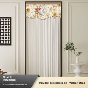 Cortina de Porta de Renda Floral Transparente Anti-Mosquito Sem Furos com Bolso para Haste de Fixação para Divisória de Quarto e Privacidade - Product Image 1