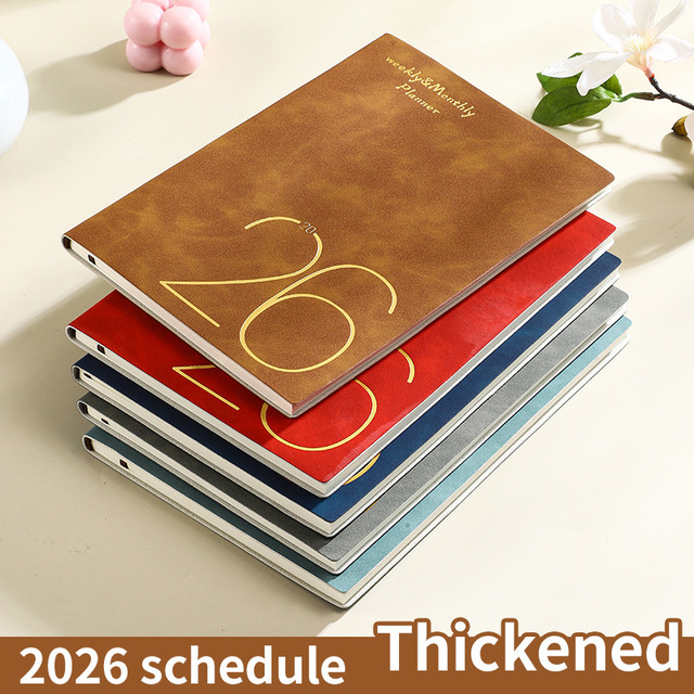2026 Pocket Planner 365 Days Time Management System Rounded Corners Lay-Flat Thread Sewn Binding A5 Imitation Leather Gift