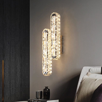 Lampe murale LED en acier inoxydable et cristal, design moderne et élégant, dorée, pour intérieur, salon, avec télécommande, en verre