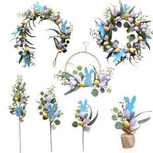Prezzo all'ingrosso della fabbrica per la casa <span class=keywords><strong>fiori</strong></span> ornamentali fatti a mano corona cerchio <span class=keywords><strong>con</strong></span> coniglietto di pasqua per la primavera festa di pasqua porta uso - Product Image 6