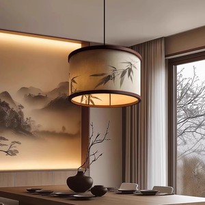Song Dynasty Aesthetics Bamboo Leaf Pendant Light Chinese Retro Zen Style Fabric Light for Living Room Dining Room Tea Room - Product Image 5
