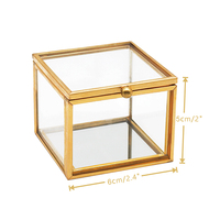 Boîte à bijoux en verre avec couvercle, présentoir à bijoux avec cadre en métal cuivré pour le rangement de bijoux sur le bureau et la décoration intérieure, cadeaux