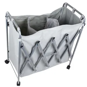 Laundry Cart Portable Premium Durable Material Commercial Folding for Laundry Basket Use Heavy-duty 3-bag Laundry Sorter Cart
