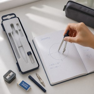 Ensemble de compas de géométrie avec étui, porte-crayons, adaptateur métallique et tube à mine pour étudiants, école, <span class=keywords><strong>math</strong></span>ématiques, dessin technique - Product Image 3