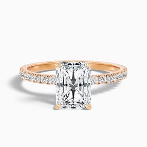 Anillo de Oro Real de 10K, 14K, 18K con Diamante Cultivado en Laboratorio CVD de 1CT, Corte Radiante, Halo Oculto y Pavé - Product Image 5