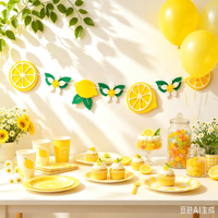 Guirlande décorative en feutre DAMAI motif citron, guirlande de bannière citron, décorations de fête citron pour anniversaire et baby shower
