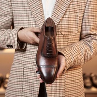 Chaussures habillées Oxford de luxe italiennes faites à la main pour hommes en cuir véritable à bout pointu, antidérapantes, respirantes, légères et élégantes