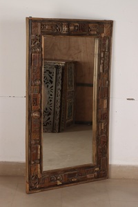 Miroir mural artisanal en bois massif avec finition en bois naturel, miroir décoratif pour l'entrée, la salle de bain et la chambre à coucher - Product Image 5