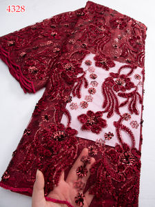 4328 africain Tulle dentelle tissu 2025 velours nigérian brocart doré <span class=keywords><strong>Net</strong></span> paillettes dentelle tissu pour couture mariage fête femmes robe - Product Image 4