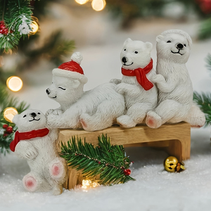 Set di 4 Statuine Orso Bianco Artigianato in Resina Statua Animale Decorazione Casa Ufficio Scrivania Mensola Regalo Natale Orna - Product Image 6