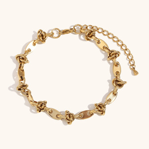 Bracelet noué <span class=keywords><strong>de</strong></span> grains <span class=keywords><strong>de</strong></span> café Bracelets <span class=keywords><strong>de</strong></span> <span class=keywords><strong>cheville</strong></span> en chaîne faits à la main en acier inoxydable plaqué or 14 carats - Product Image 5
