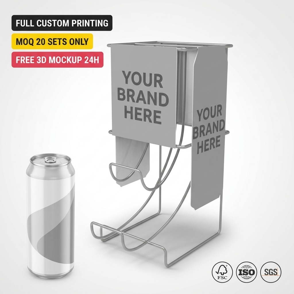 Apache Metal Beverage Display Stand Gravity Fed Energy Drink Can Dispenser Retail Soda POS Merchandiser Floor Stand Custom Logo — view 1