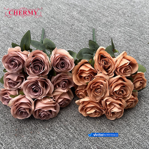 TH257 Wholesale 10-Head Burgundy &amp; Red Artificial <strong>Rose</strong> Bouquet High Quality <strong>Fake</strong> <strong>Roses</strong> for Wedding Decor - Product Image 3