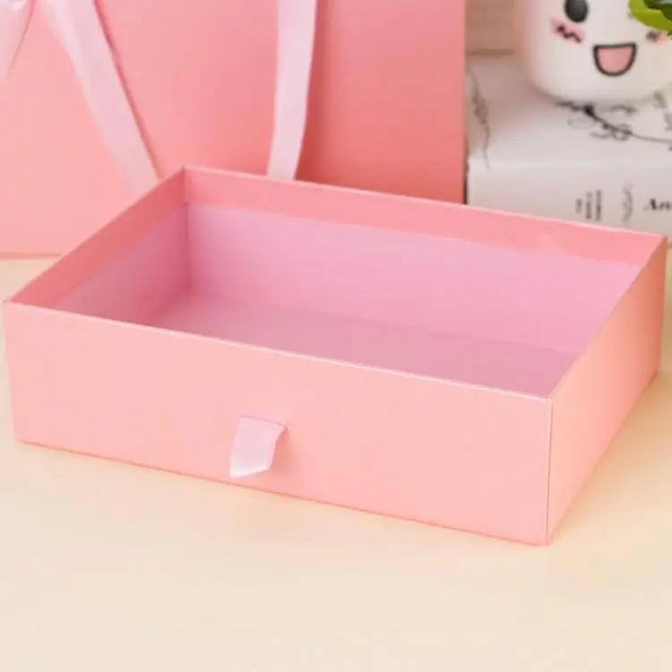 Custom Luxury Sliding Packaging Rigid Cardboard Watch Eyewear Perfume Jewelry Pink Drawer Gift Box