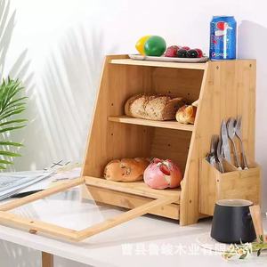 Caja de pan de bambú con cajón y soporte para palillos, almacenamiento de cocina para pan, repostería, pasteles, organizador de alimentos, madera de color sólido - Product Image 2