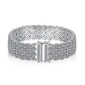 High End Jewelry Width Women S925 Silver Rhodium Plated Full Setting Eternity 5a Cubic Zirconia Bangle Bracelet