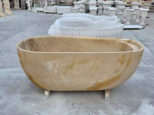 Vasca da Bagno Freestanding in Travertino dal Design Moderno, Stile Lussuoso Ovale per Bagno Adulti, Doccia e <span class=keywords><strong>Jacuzzi</strong></span> per 2 Persone - Product Image 3