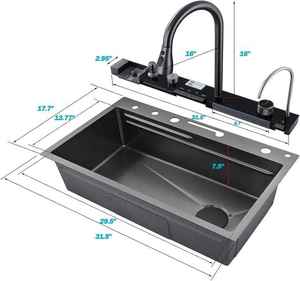 Évier de Cuisine <span class=keywords><strong>Professionnel</strong></span> en Acier Inoxydable de Gros Calibre avec Robinet Extractible et Modes Jet Pluie Volante et Cascade, Idéal pour Lave-Vaisselle - Product Image 6