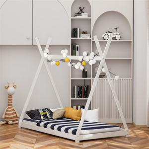 Cama juvenil <span class=keywords><strong>Montessori</strong></span> House hecha de marco de cama de pino macizo 140X200cm blanco con marco de listones - Product Image 6