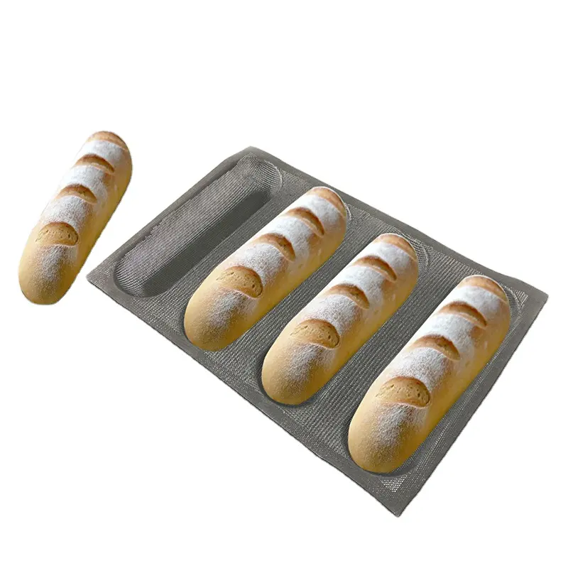 Siliconen Brood Bakken Mallen Voor Thuisgebruik Sub Roll Brood Bakplaten 4 Broden Hot Honden Vormen Open Mesh Bun mallen