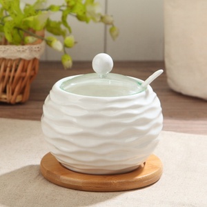 Veweet — pot porte-<span class=keywords><strong>condiments</strong></span>, pot moderne en porcelaine en céramique avec plateau en bambou - Product Image 6