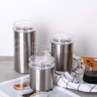 3 tailles différentes acceptables, pot de rangement empilable en acier inoxydable avec couvercle anti-poussière pour le stockage des aliments à la maison