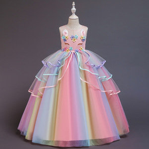 Vestido de <span class=keywords><strong>Unicornio</strong></span> <span class=keywords><strong>para</strong></span> <span class=keywords><strong>Niñas</strong></span> |   Vestido Largo de Satén con Malla <span class=keywords><strong>para</strong></span> Niña, <span class=keywords><strong>para</strong></span> Fiestas |   ODM Personalizado al por Mayor - Product Image 2