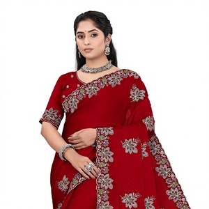 Sari de Satén y Chifón para Mujer, Diseño Personalizado Indio Vexotrend, Bordado con Cristales Swarovski, Diseño Patola, Estilo Tradicional para Bodas - Product Image 1