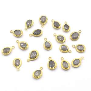 Gray Moonstone Pear Shape 925 Sterling Silver Bezel Gold Plated <b>Pendant</b> Handmade Jewelry Making - Product Image 2