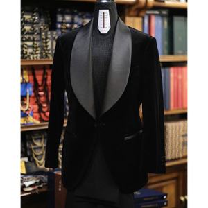 Siyah kadife saten şal yaka erkek takım elbise damat giyim smokin Slim Fit balo Blazer düğün Terno Masculino <span class=keywords><strong>2</strong></span> adet ceket + pantolon - Product Image 1