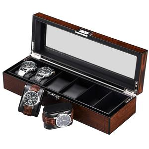 6-slot Brown Faux <span class=keywords><strong>Leather</strong></span> hộp đồng hồ tổ chức Real Glass Top hiển thị trường hợp đối với nam giới và phụ nữ Đối với trang sức lưu trữ - Product Image 1