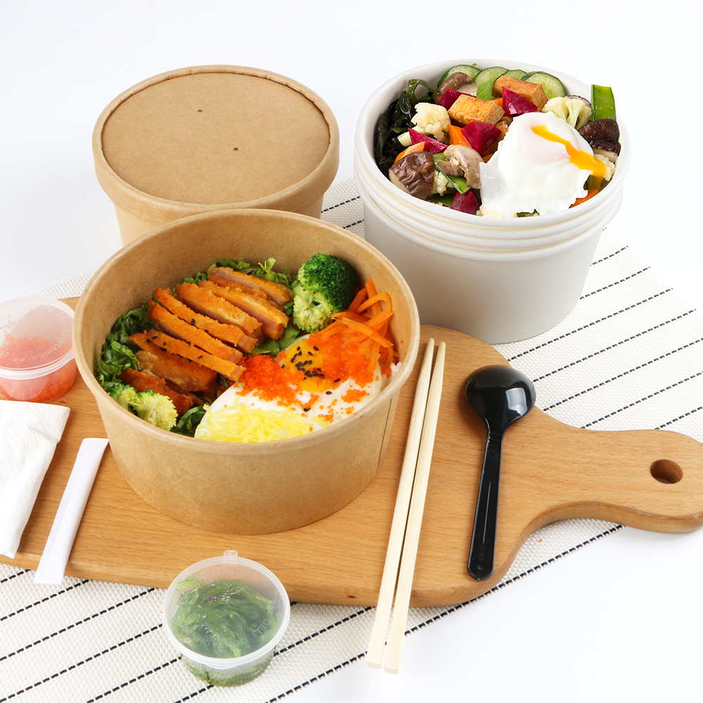 100% Eco Friendly Biodegradable Disposable Kraft Paper Salad Bowl With LID