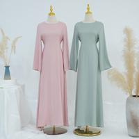 Col Rond Avec Fermeture Éclair Manchette Lâche Fabricant En Gros Dubaï Traditionnel Modeste Lin Abaya Mélange De Coton Femmes Vêtements Islamiques