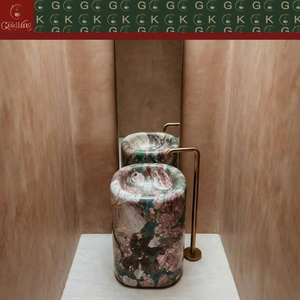Lavabo sur pied en marbre rose quatre saisons GOLDKING pour hôtel de luxe, avec veines vertes rose pâle, OEM - Product Image 2
