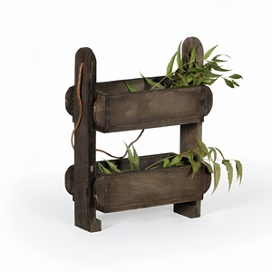 Jardinière murale vintage en bois à deux niveaux avec corde, style rustique, pour chambre et salon - Product Image 1