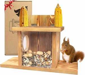 Mangeoire à écureuil en bois créative Conception de fenêtre transparente pour l'interaction écologique de la cour Caractéristiques Combinaison de maïs amusante - Product Image 2