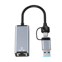 2-in-1 USB C to Ethernet Hub RJ45 Gigabit Network Card Converter for Mobile Phones, Computers and Laptops Hub
