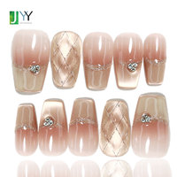 Uñas postizas magnéticas de ojo de gato con estética de hadas, diseño de gel brillante personalizado, juego de uñas acrílicas hechas a mano con forma de ataúd.