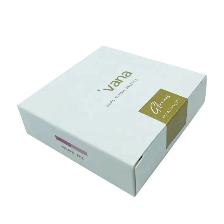 Scatola di imballaggio piccola unica stampata personalizzata all'ingrosso scatola di trucco in cartone con Logo scatola di imballaggio cosmetico per fard bianco